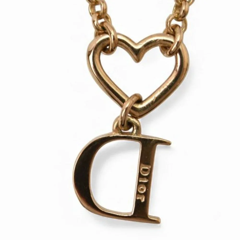 Christian Dior Necklace Logo Heart Gold Rhinestone - Picture 6 of 6